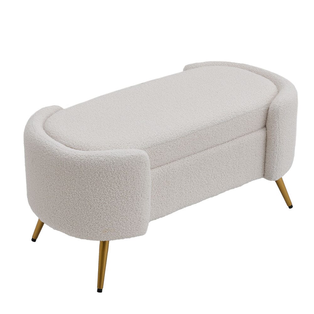 White & Grey Modern Upholstered Accent Bench with Stainless Steel Legs