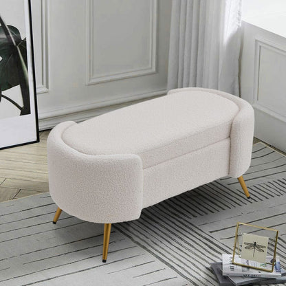 White & Grey Modern Upholstered Accent Bench with Stainless Steel Legs