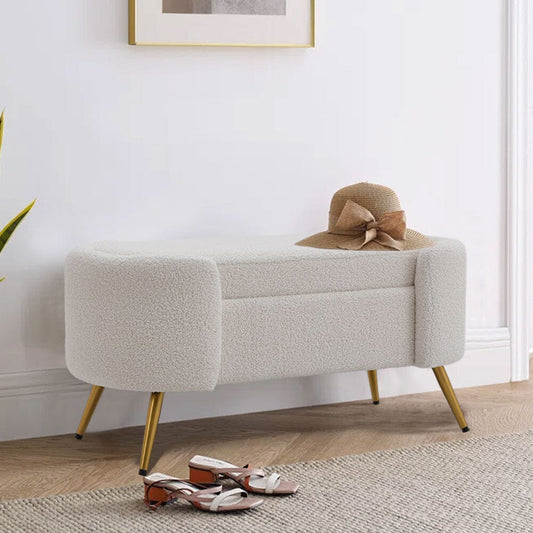 White & Grey Modern Upholstered Accent Bench with Stainless Steel Legs