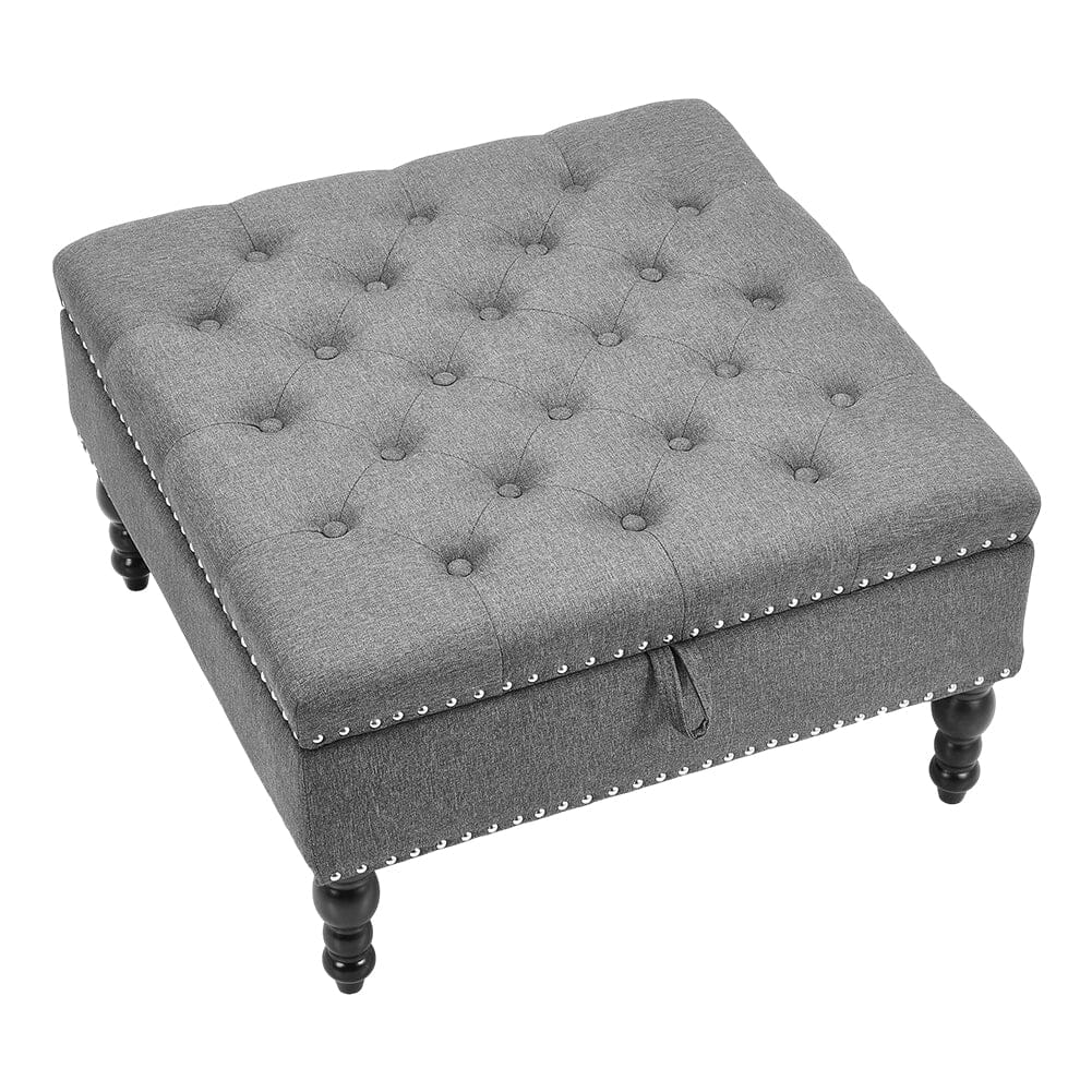 Square Linen Tufted Upholstered Ottoman with Storage