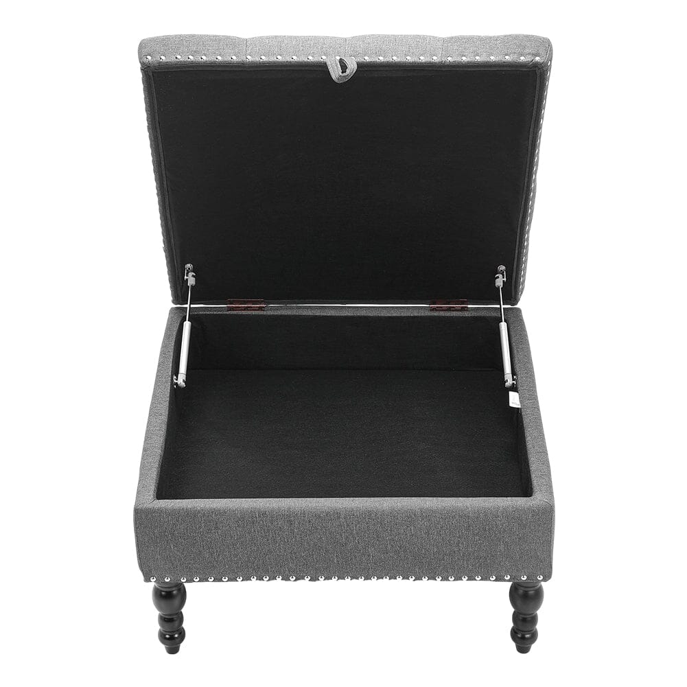 Square Linen Tufted Upholstered Ottoman with Storage