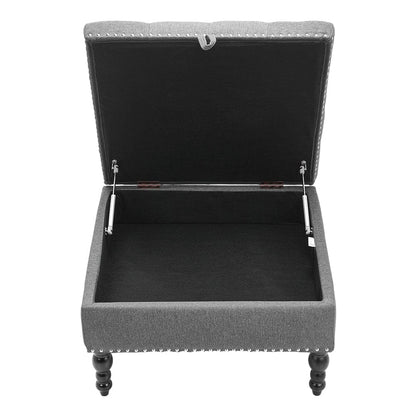 Square Linen Tufted Upholstered Ottoman with Storage