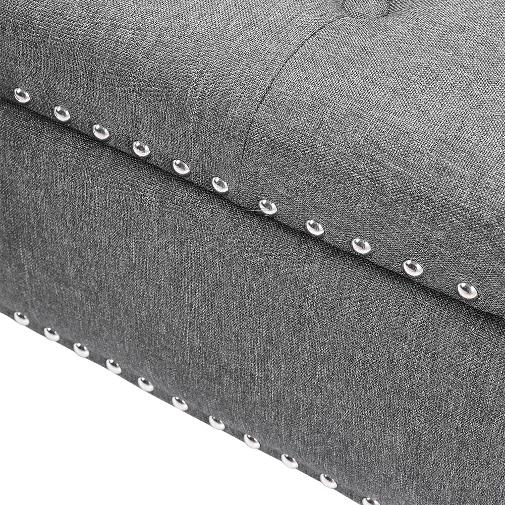 Square Linen Tufted Upholstered Ottoman with Storage