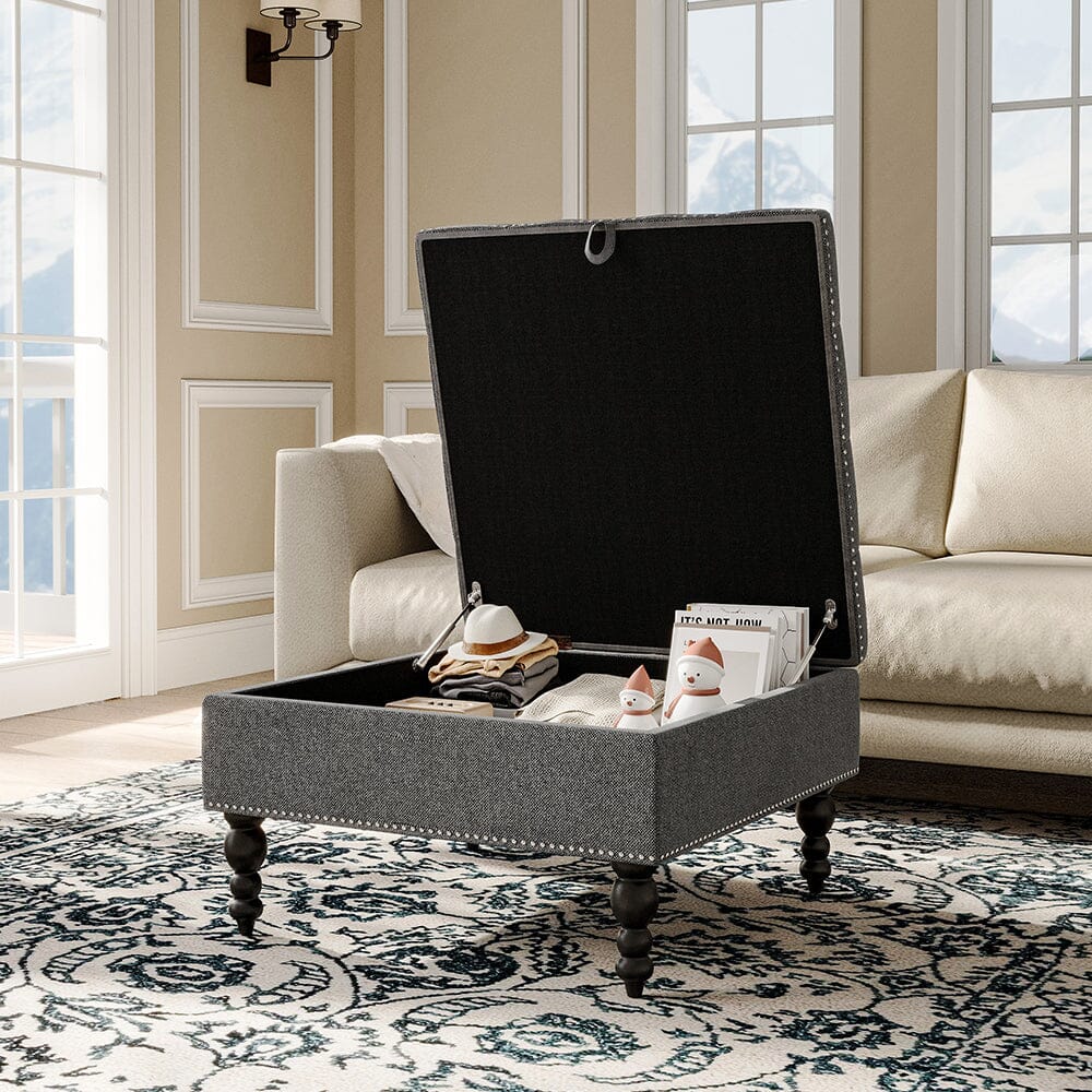 Square Linen Tufted Upholstered Ottoman with Storage
