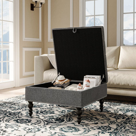 Square Linen Tufted Upholstered Ottoman with Storage