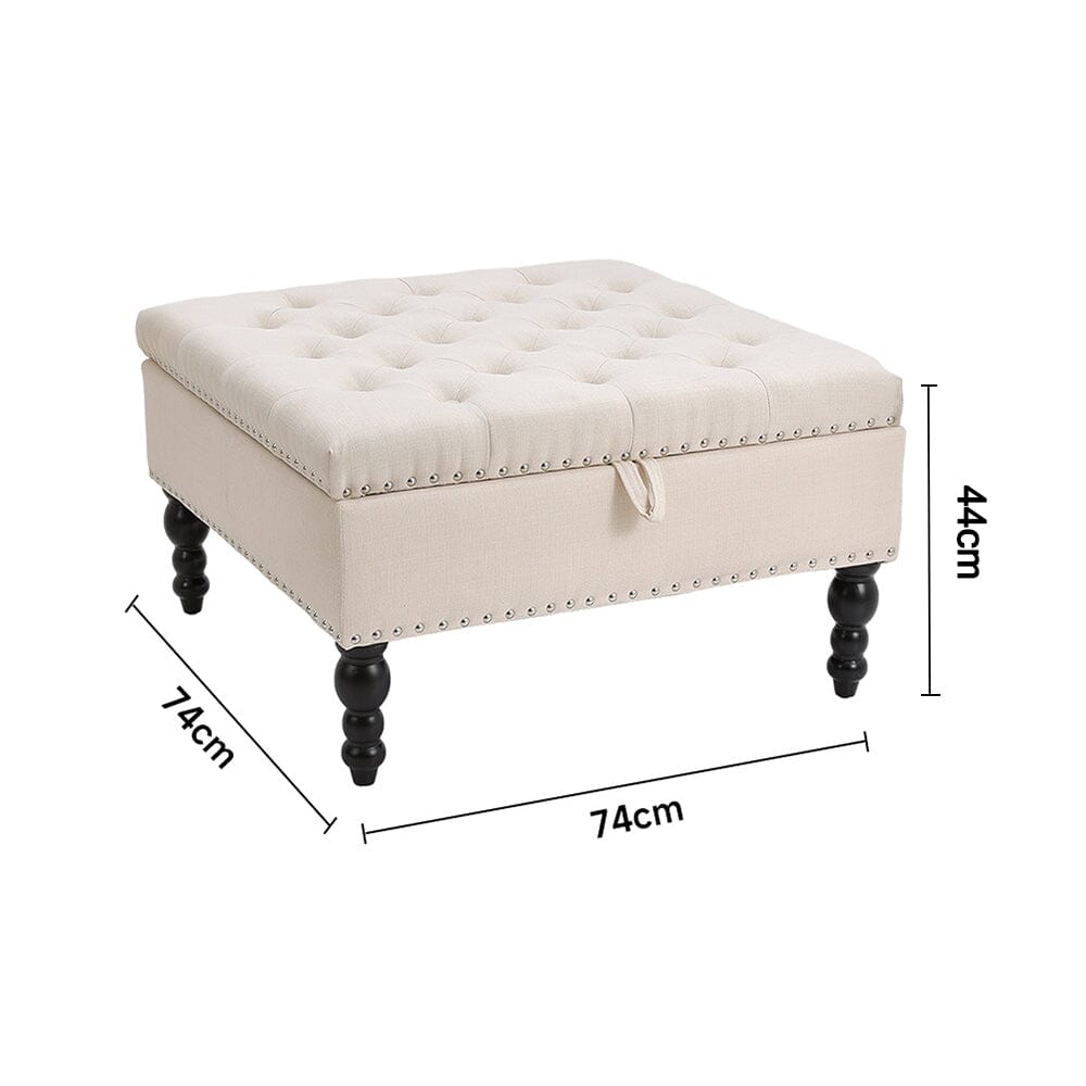 Square Linen Tufted Upholstered Ottoman with Storage