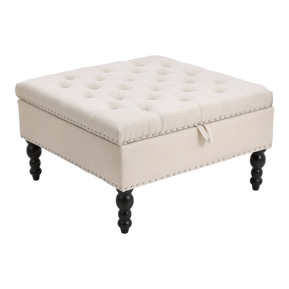 Square Linen Tufted Upholstered Ottoman with Storage