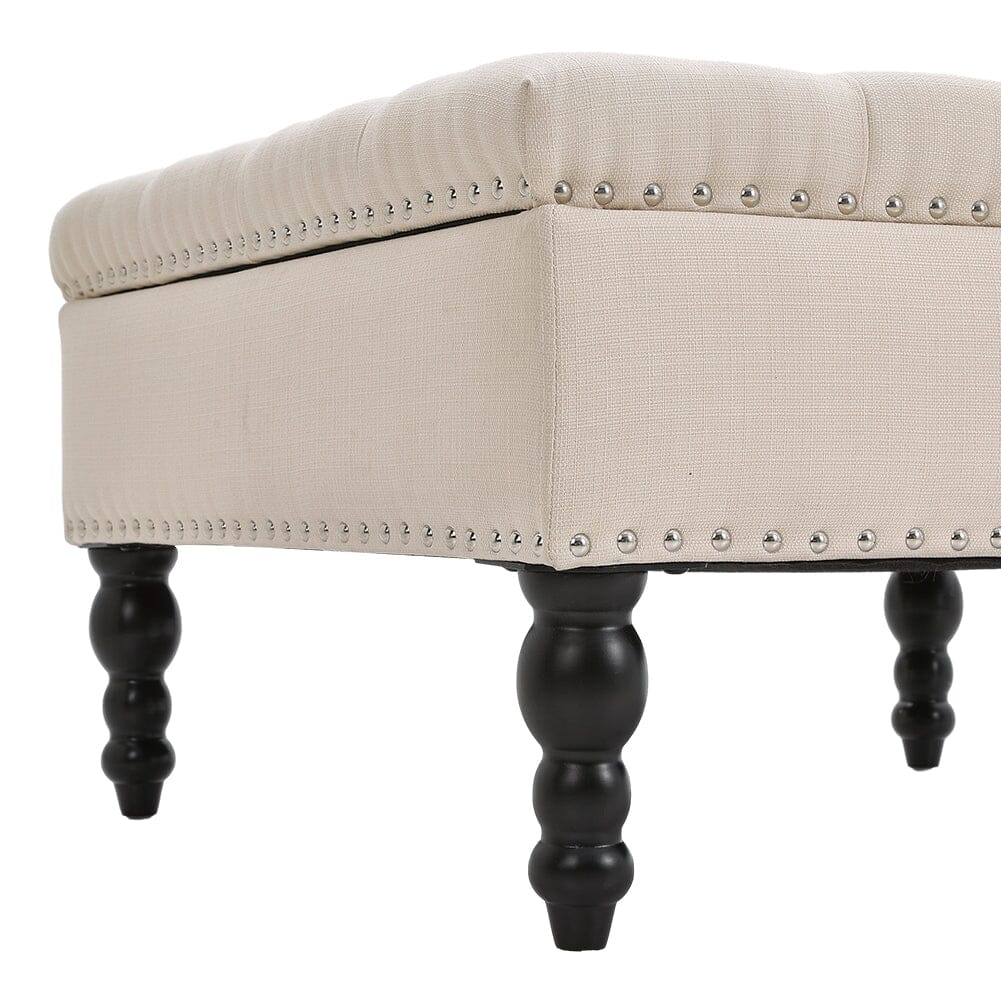 Square Linen Tufted Upholstered Ottoman with Storage