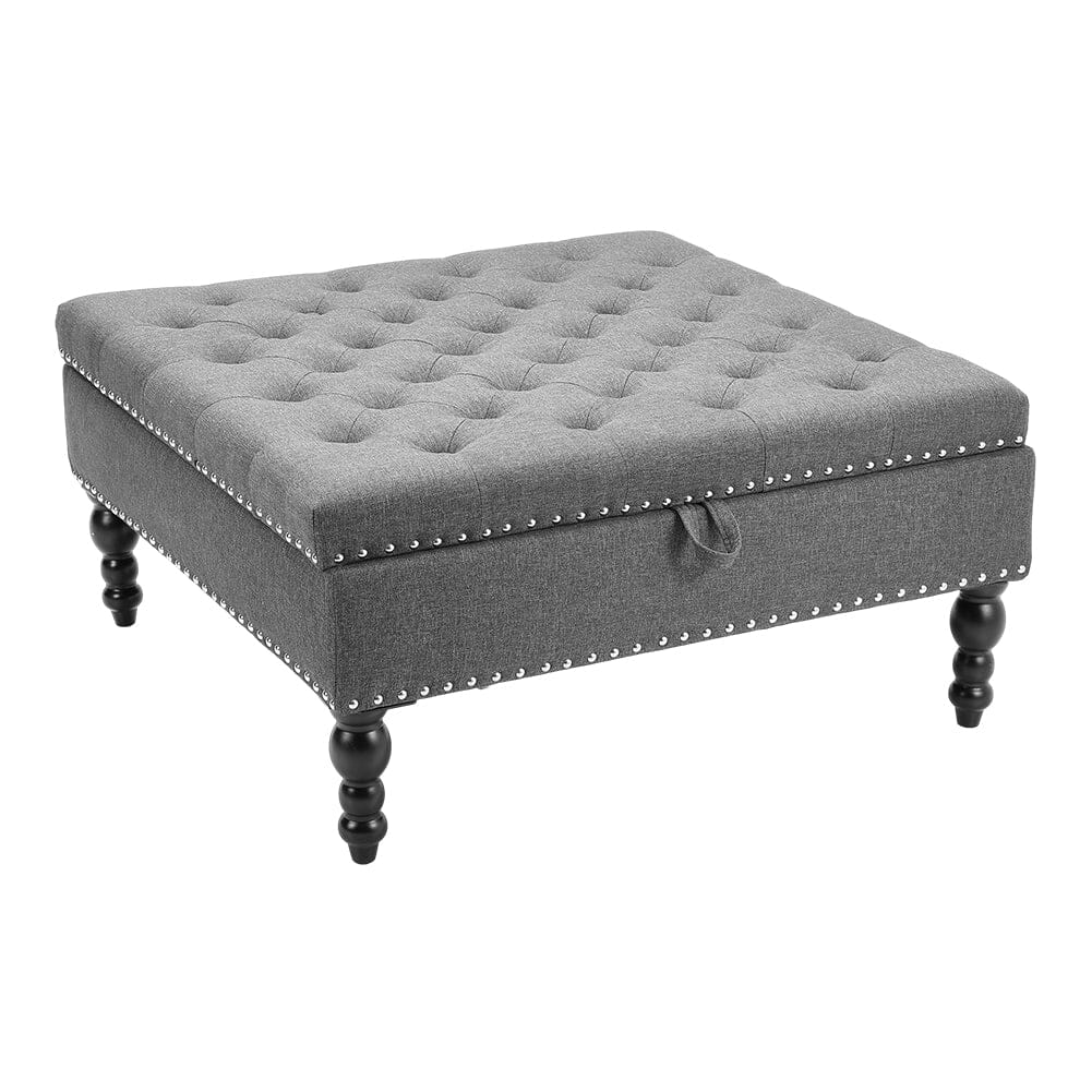 Square Linen Tufted Upholstered Ottoman with Storage