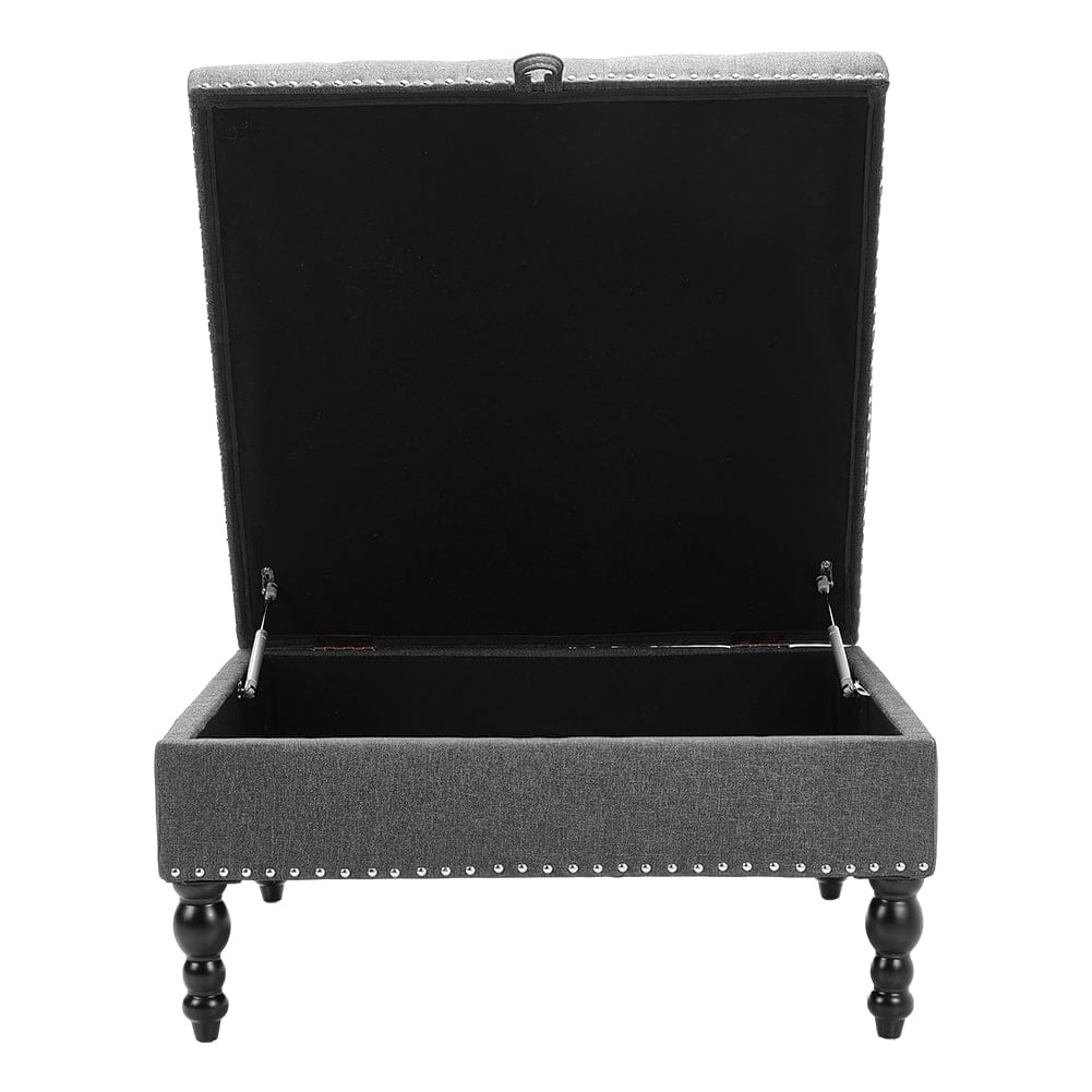 Square Linen Tufted Upholstered Ottoman with Storage