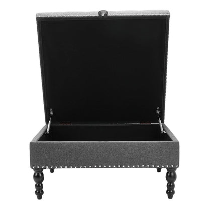 Square Linen Tufted Upholstered Ottoman with Storage