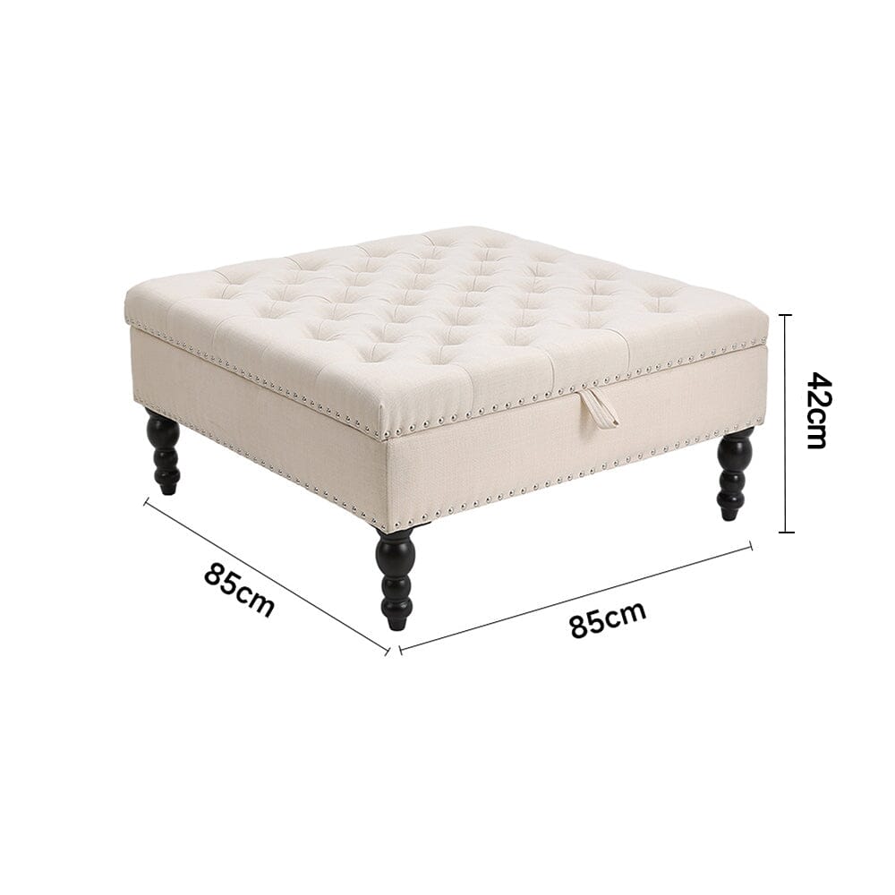 Square Linen Tufted Upholstered Ottoman with Storage