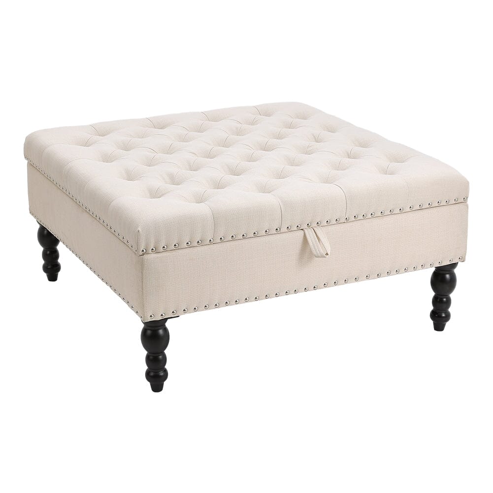 Square Linen Tufted Upholstered Ottoman with Storage