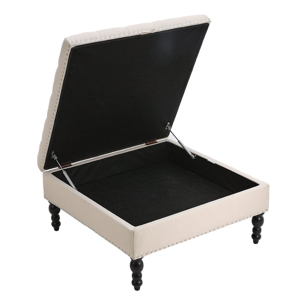 Square Linen Tufted Upholstered Ottoman with Storage