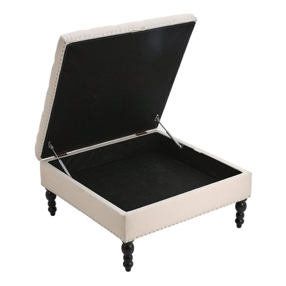 Square Linen Tufted Upholstered Ottoman with Storage
