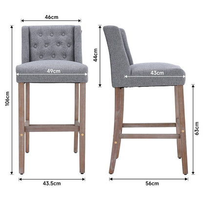 Set of 2 99cm Hight Bar Stools Linen Upholstered with Wood Legs