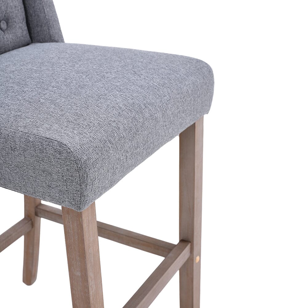 Set of 2 99cm Hight Bar Stools Linen Upholstered with Wood Legs