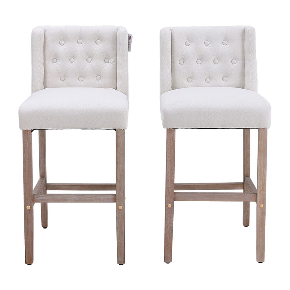 Set of 2 99cm Hight Bar Stools Linen Upholstered with Wood Legs