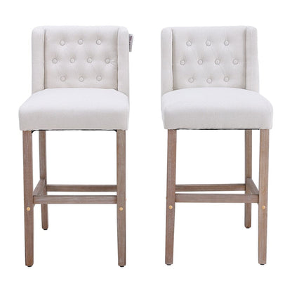Set of 2 99cm Hight Bar Stools Linen Upholstered with Wood Legs