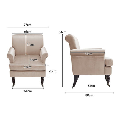 Contemporary Velvet upholstered Armchair with Casters