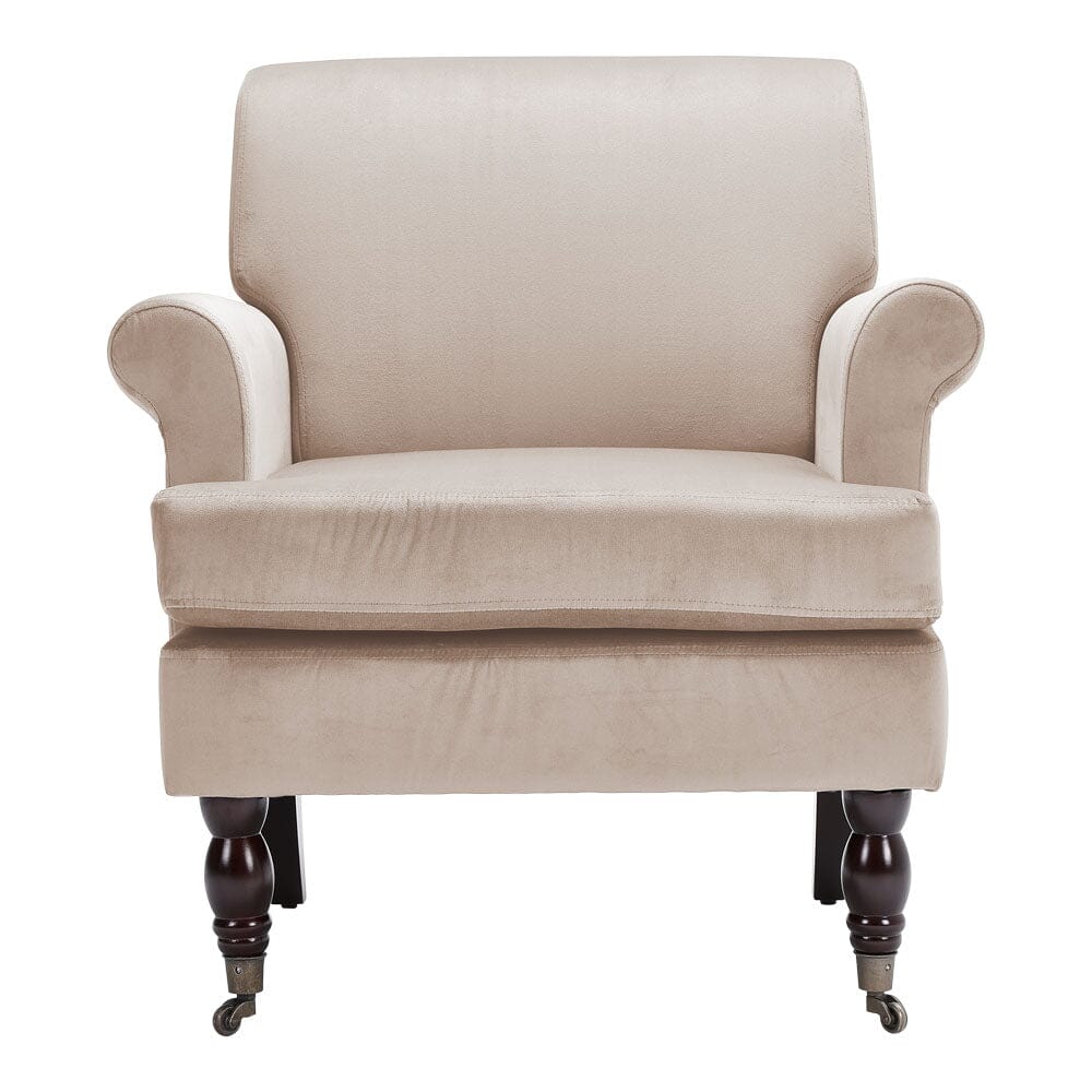 Contemporary Velvet upholstered Armchair with Casters