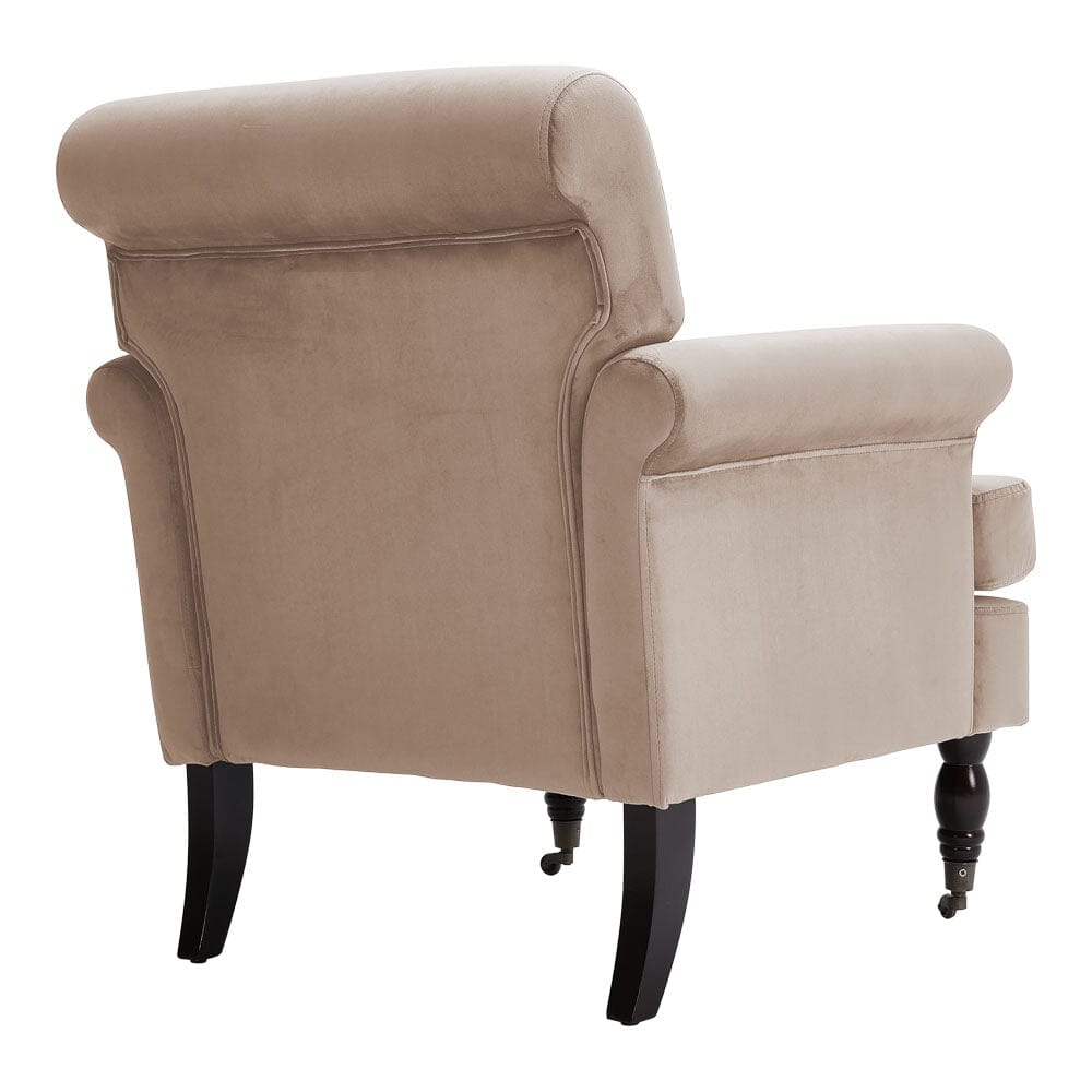 Contemporary Velvet upholstered Armchair with Casters