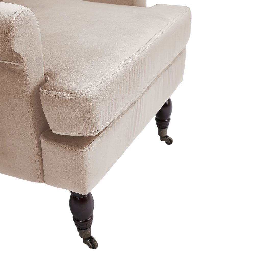 Contemporary Velvet upholstered Armchair with Casters