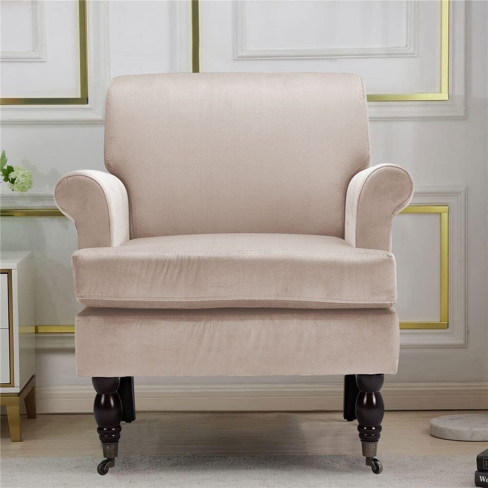 Contemporary Velvet upholstered Armchair with Casters