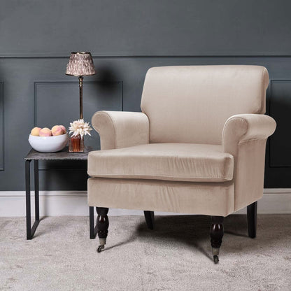 Contemporary Velvet upholstered Armchair with Casters