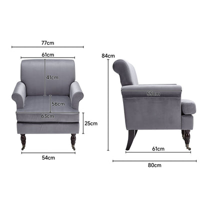 Contemporary Velvet upholstered Armchair with Casters