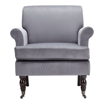 Contemporary Velvet upholstered Armchair with Casters