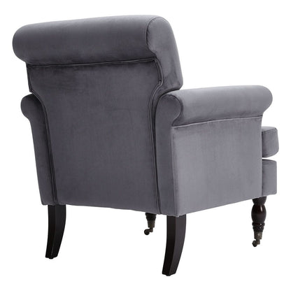 Contemporary Velvet upholstered Armchair with Casters