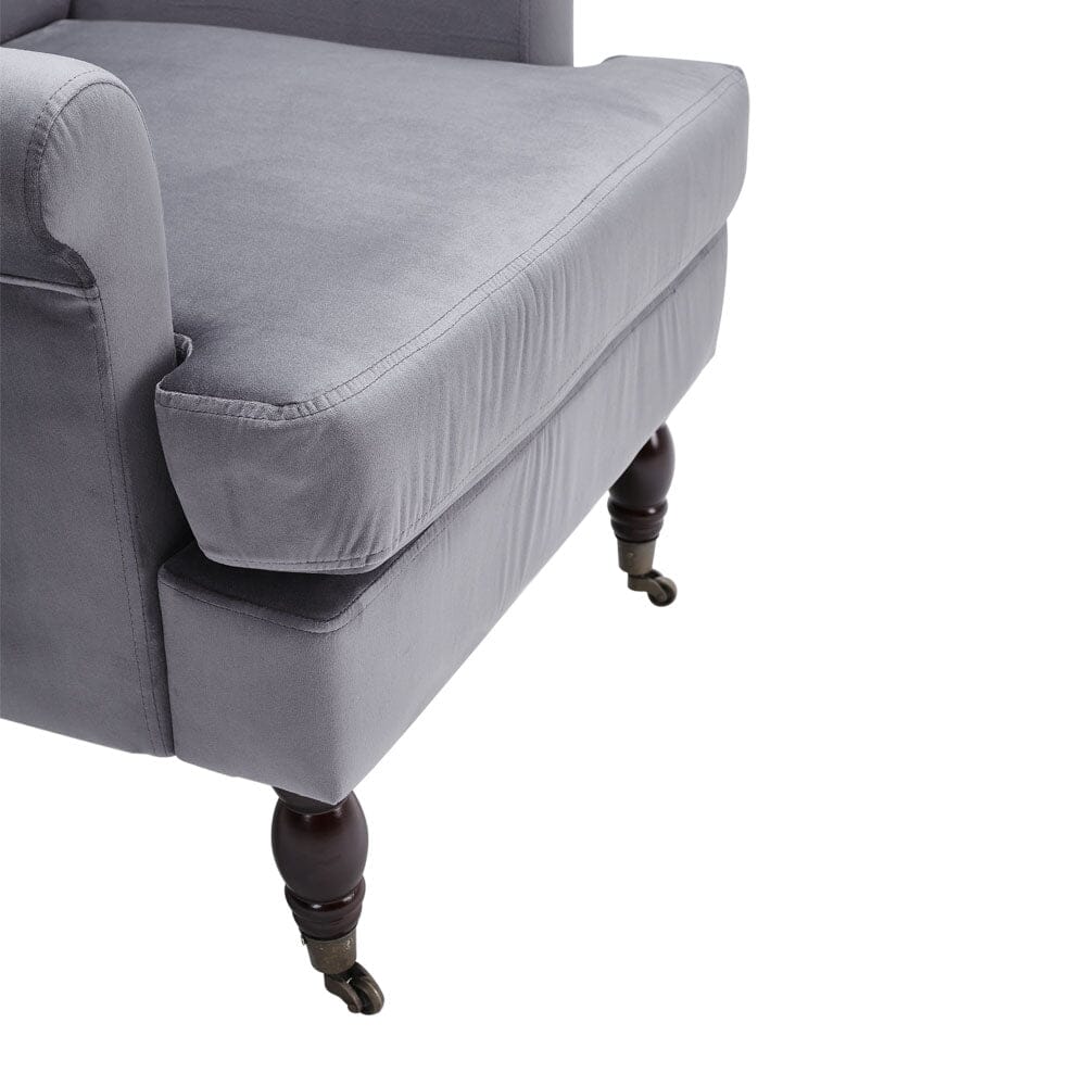 Contemporary Velvet upholstered Armchair with Casters
