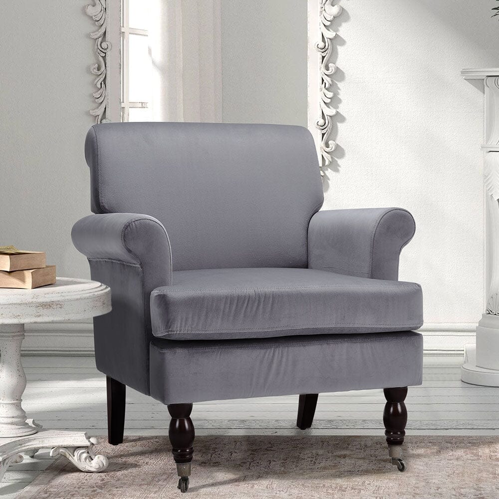 Contemporary Velvet upholstered Armchair with Casters