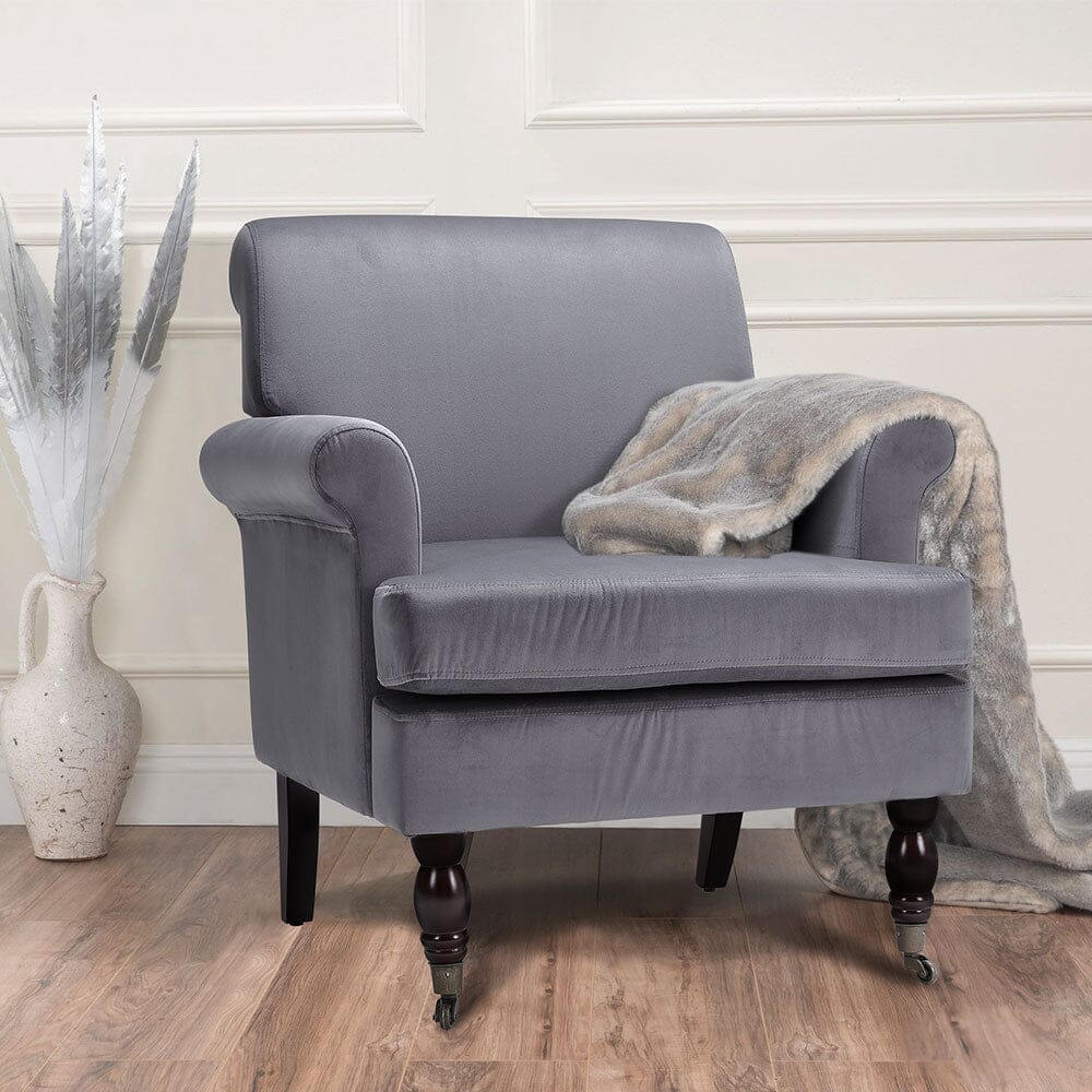 Contemporary Velvet upholstered Armchair with Casters