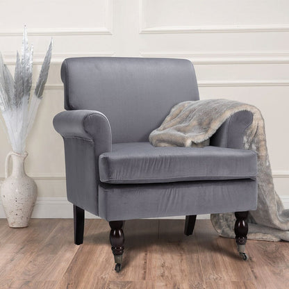 Contemporary Velvet upholstered Armchair with Casters