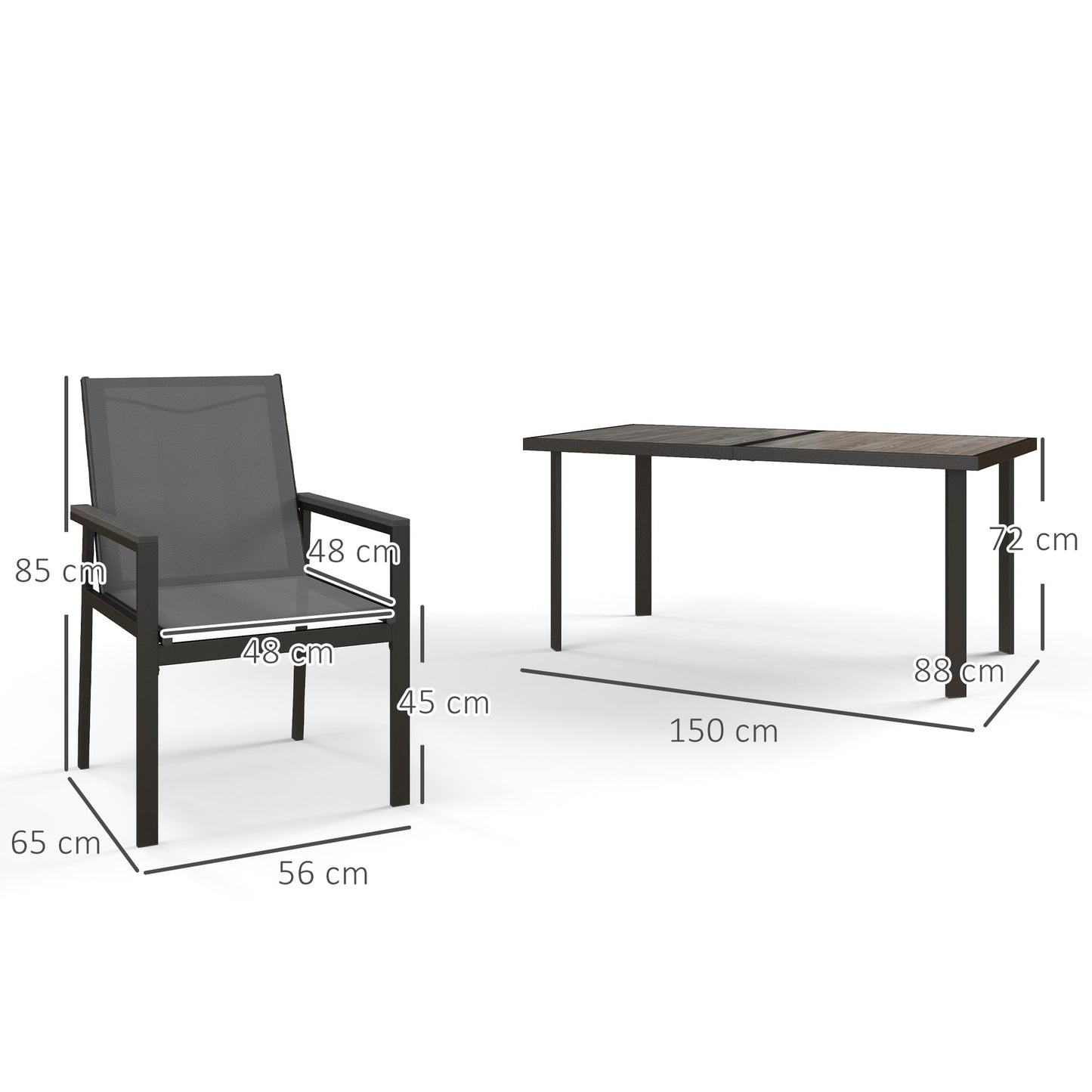 Outsunny Seven-Piece Metal Dining Set, with Glass-Top Table - Grey