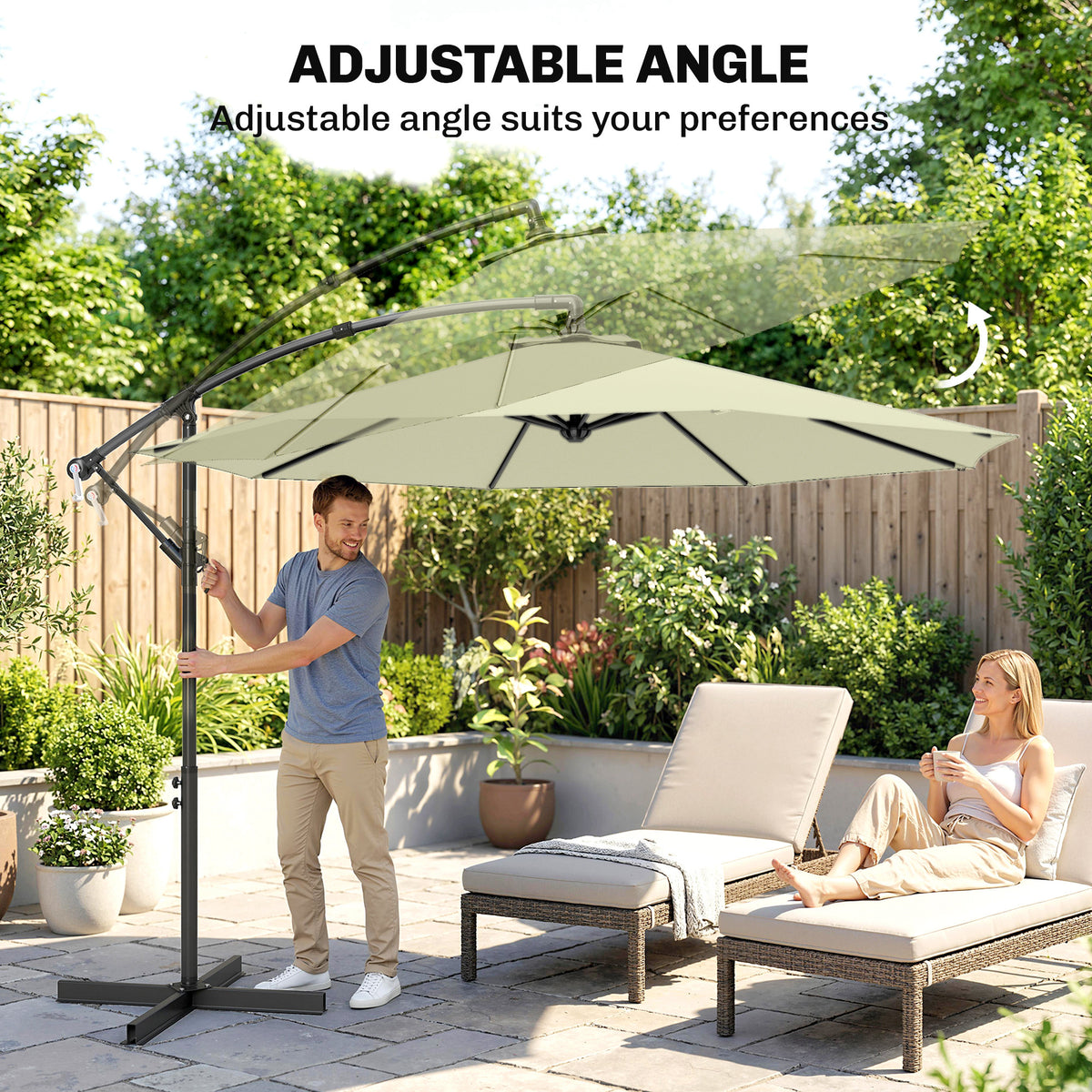Outsunny 3m Overhanging Cantilever Parasol, with Cross Base - Beige