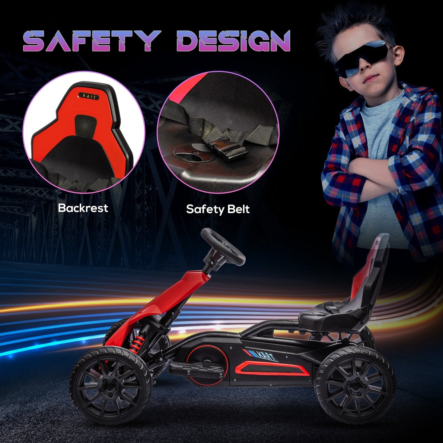 12 Volt Electric Go Kart for Kids, Ride-On Racing Go Kart w/ Forward Reversing, Rechargeable Battery, 2 Speeds, for Kids Aged 3-8, Red