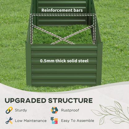 Set of 2 Raised Beds for Garden, Galvanised Steel Outdoor Planters with Multi-reinforced Rods for Vegetables, Plants, Flowers and Herbs, - Green