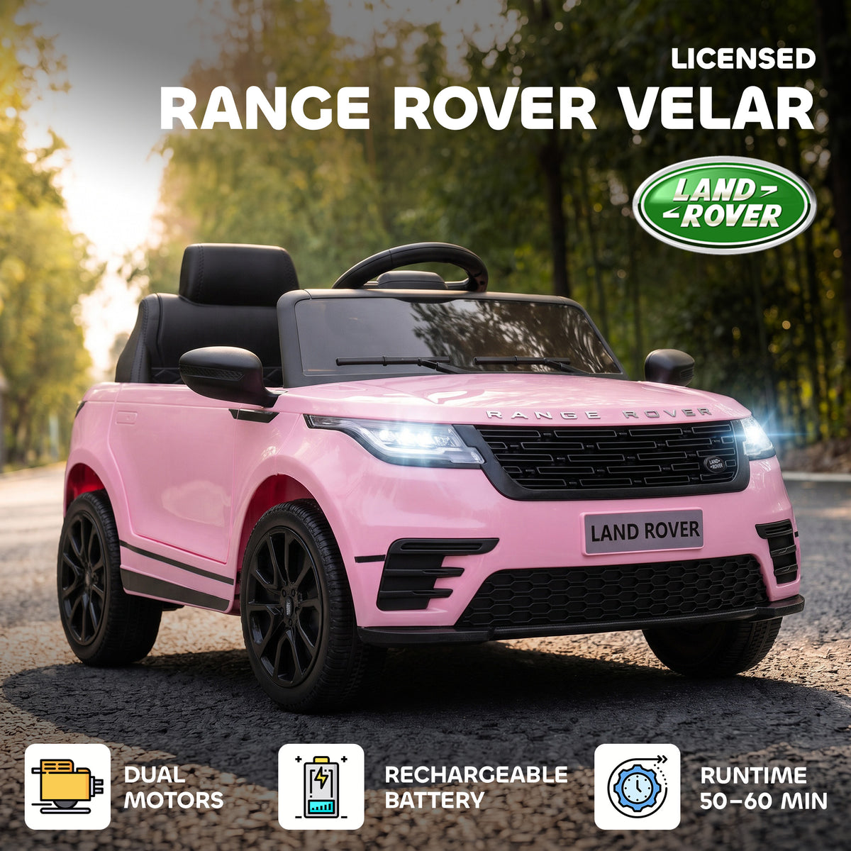AIYAPLAY Range Rover Velar Licensed 12V Electric Car for Kids with Remote, 4-Wheel Suspension, Slow Start for 2-4 Years, Pink