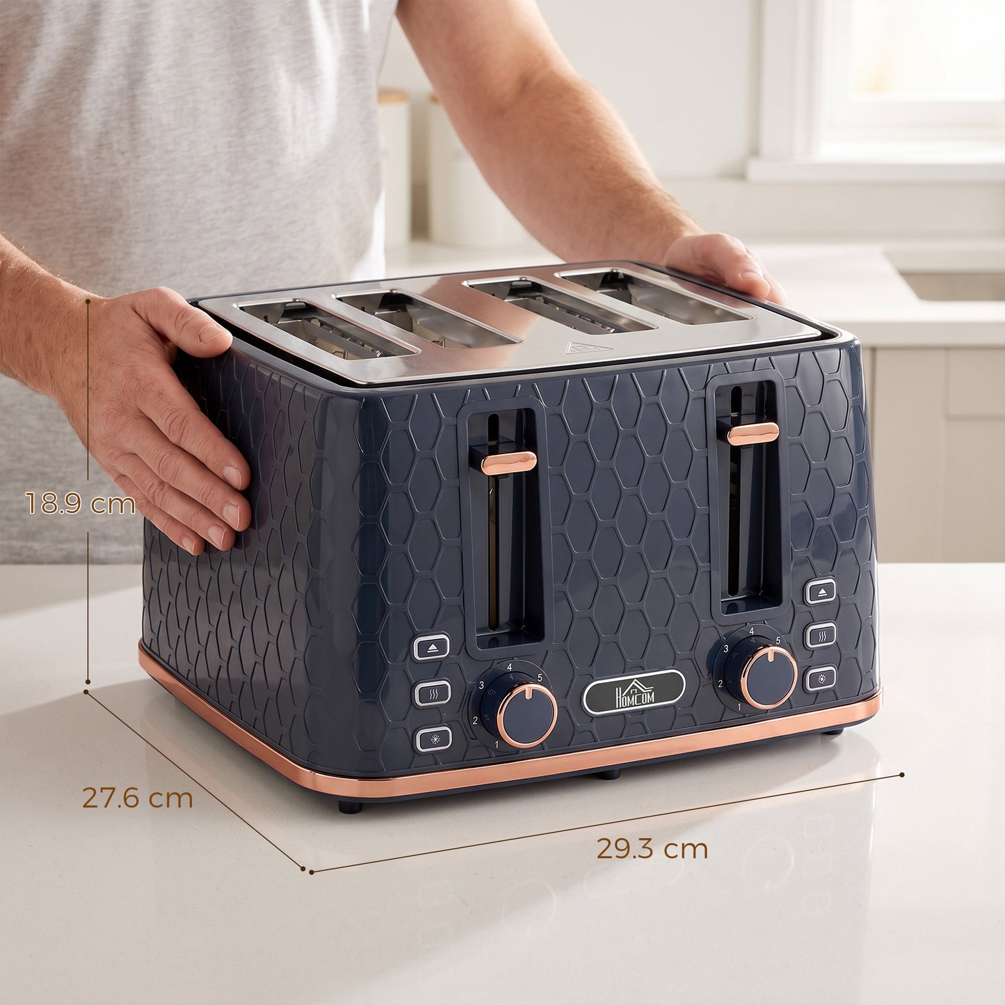 HOMCOM Toaster 4 slice, Toaster with 7 Browning Levels, High Lift, Reheat/Defrost/Cancel, Self-centring Function, Dark Blue