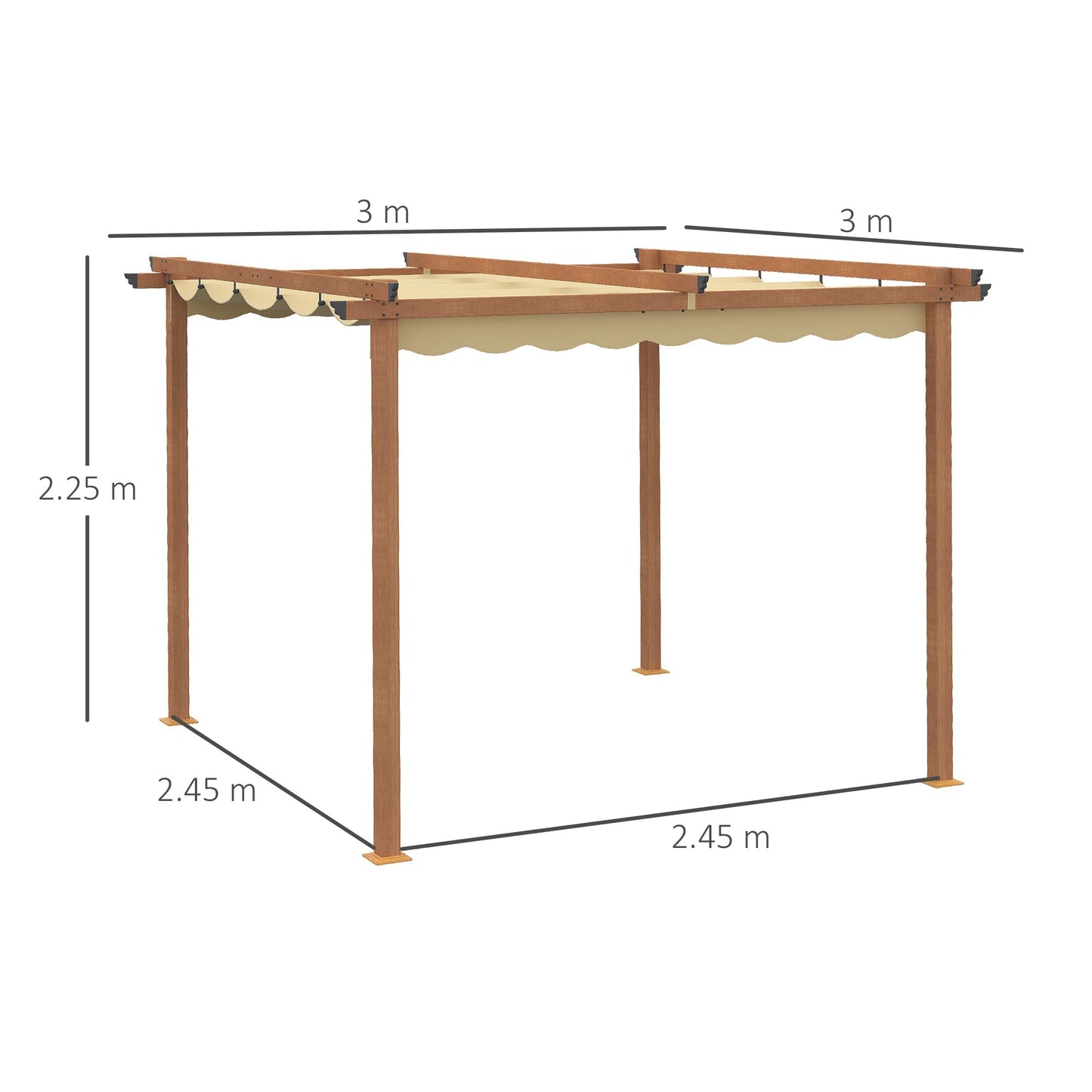 3 x 3 m Outdoor Pergola Canopy Patio Gazebo Sun Shelter with Retractable Roof Aluminium Frame for Garden, Khaki