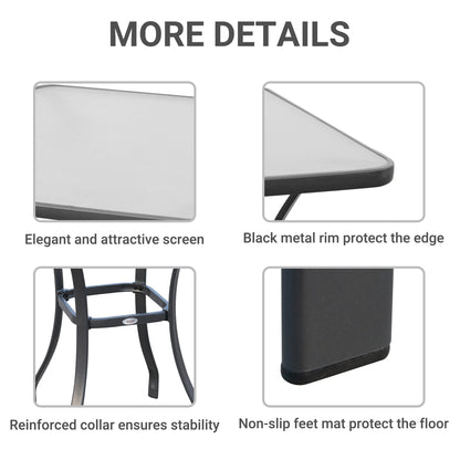 Outsunny Square Garden Table, stolik kawowy do użytku na zewnątrz z blatem ze szkła hartowanego, stół jadalny do baru bistro, metalowa rama na patio, balkon, 68,5 x 68,5 x 84 cm