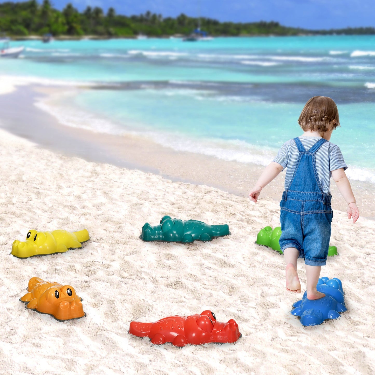 ZONEKIZ 6 Piece Kids Stepping Stones, Crocodile-Designed Sensory Toys, with Anti-Slip Edge Balance River Stones