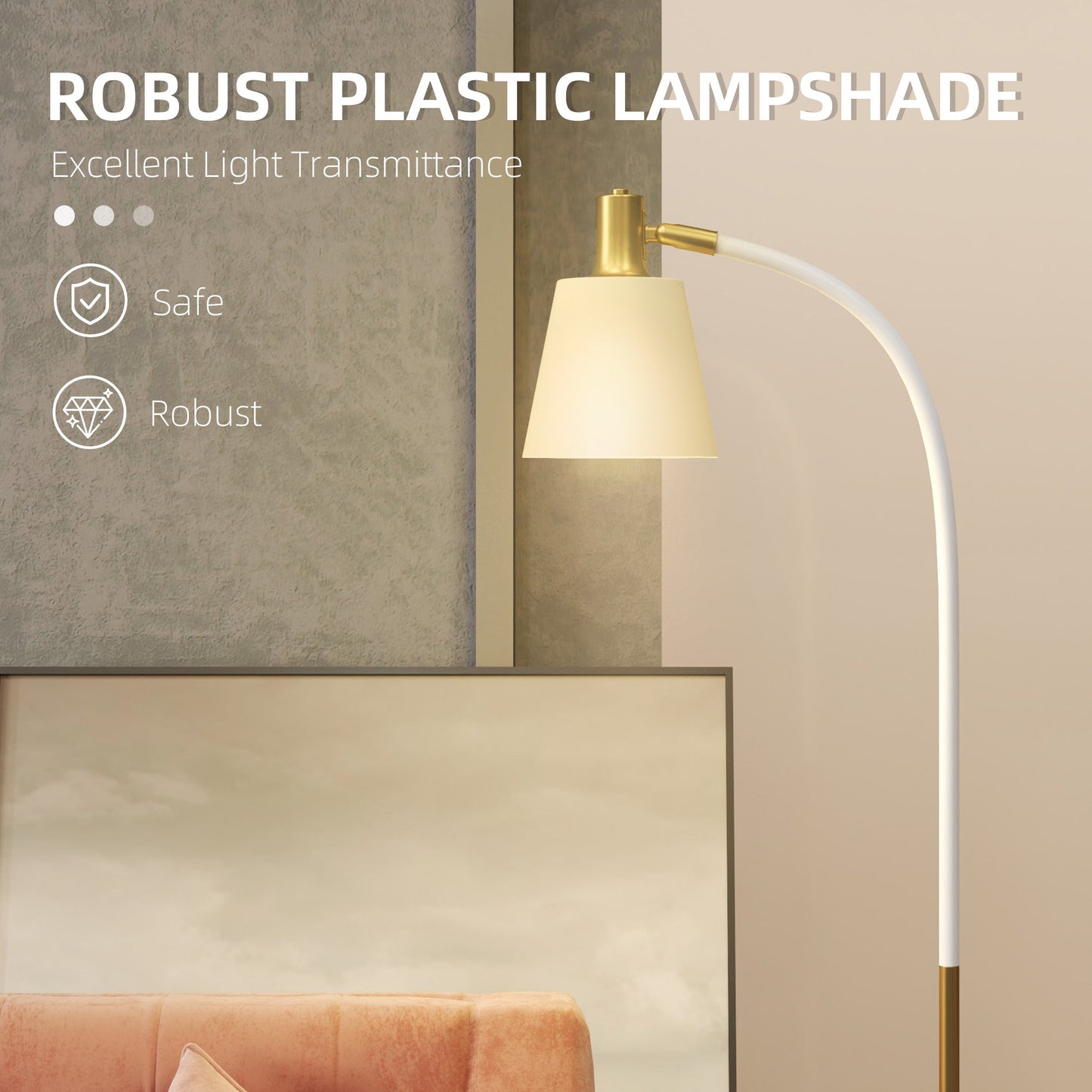 HOMCOM Lampa podłogowa do salonu, lampa stojąca do czytania z reflektorem i regulowaną wysokością, przełącznik kołyskowy włącz/wyłącz, oświetlenie wewnętrzne do sypialni, biura, białe (żarówka nie jest dołączona)