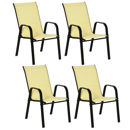 Outsunny Set of 4 Garden Dining Chair Set Stackable Outdoor Patio Furniture Set with High Back and Armrest, Beige