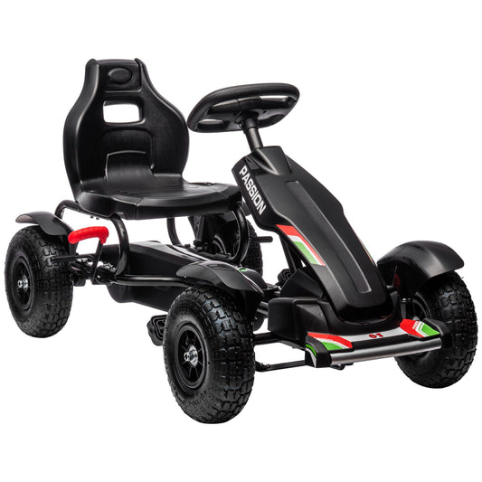 HOMCOM Metalowy dziecięcy gokart na pedały z regulowanym siedzeniem, nadmuchiwane opony, czarny