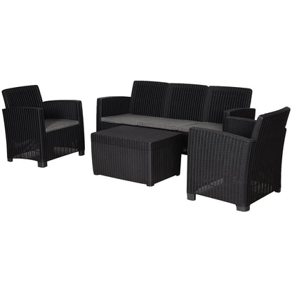 Outsunny 5-Seater Outdoor Garden PP Rattan Effect Furniture Set w/ Cushion Black