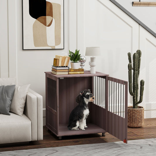PawHut Dog Crate Table dla średnich i dużych psów z magnetycznymi drzwiczkami do użytku wewnątrz pomieszczeń, 60 x 55 x 70 cm, fioletowy